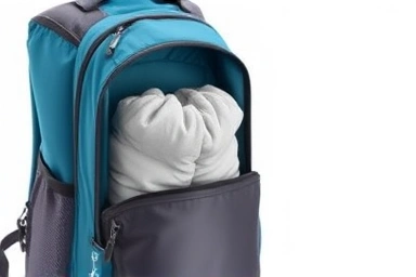 Waterproof shoe pouch in a travel backpack, symbolizing organization.